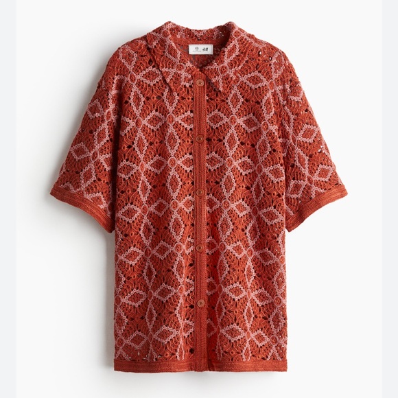 H&M The White Lotus Orange Crocheted Shirt Relaxed Fit Size M NWT - Picture 3 of 11